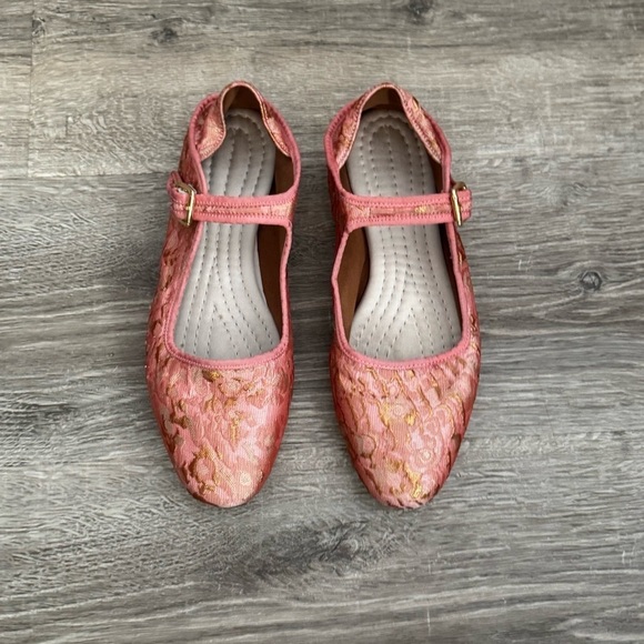 Women's Free People Evie Mary Jane Pink Brocade Lace Convertible Flats In Pink - Picture 3 of 15